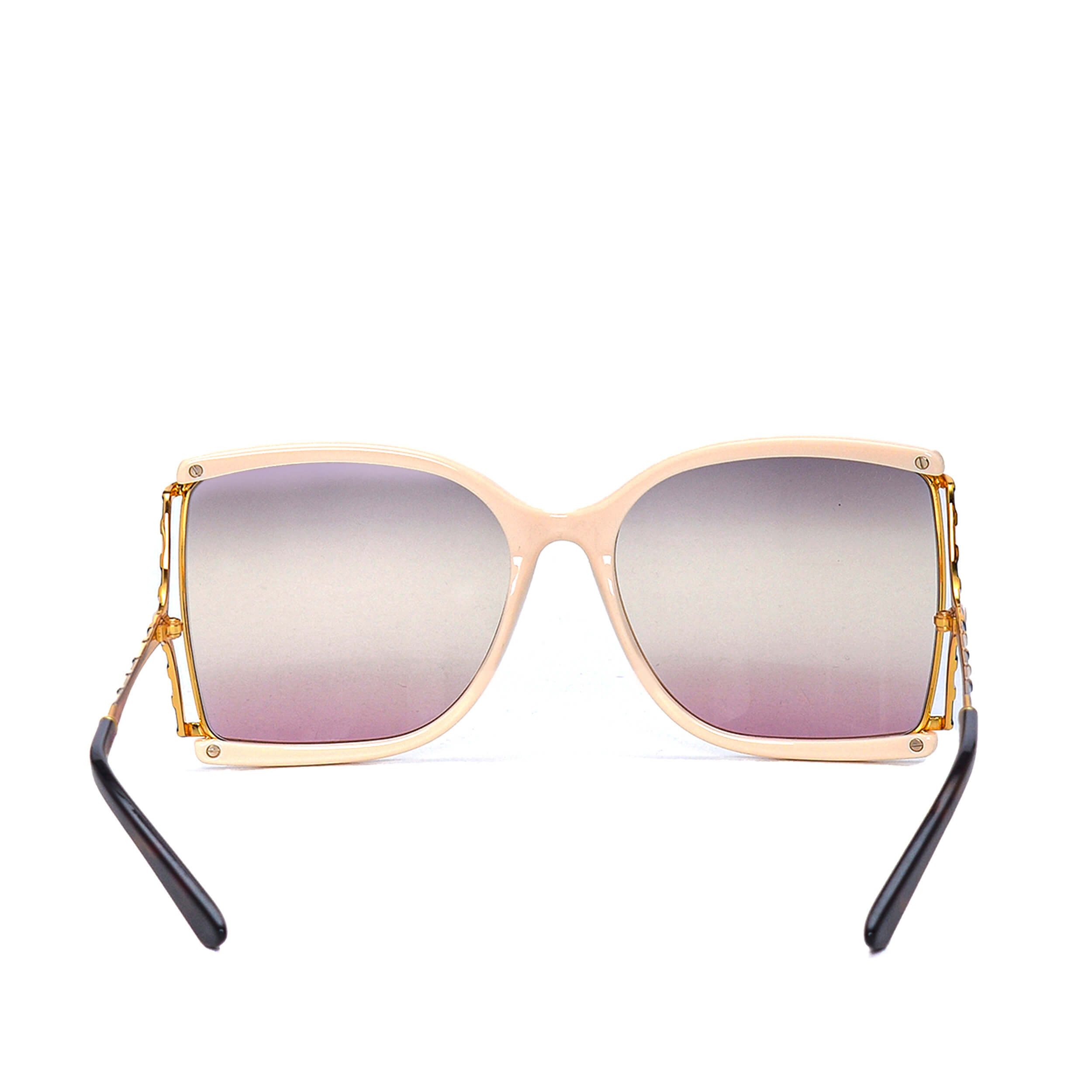 Gucci - White & Light Gold Tone Square Sunglasses